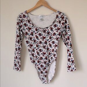 Vintage Stacey Beth Stretch Cotton Floral Off-Shoulder Bodysuit Leotard | Size M